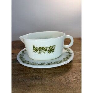 Pyrex Corelle Crazy Daisy Spring Blossom Gravy Boat & Drip Plate 77-B & 77-U